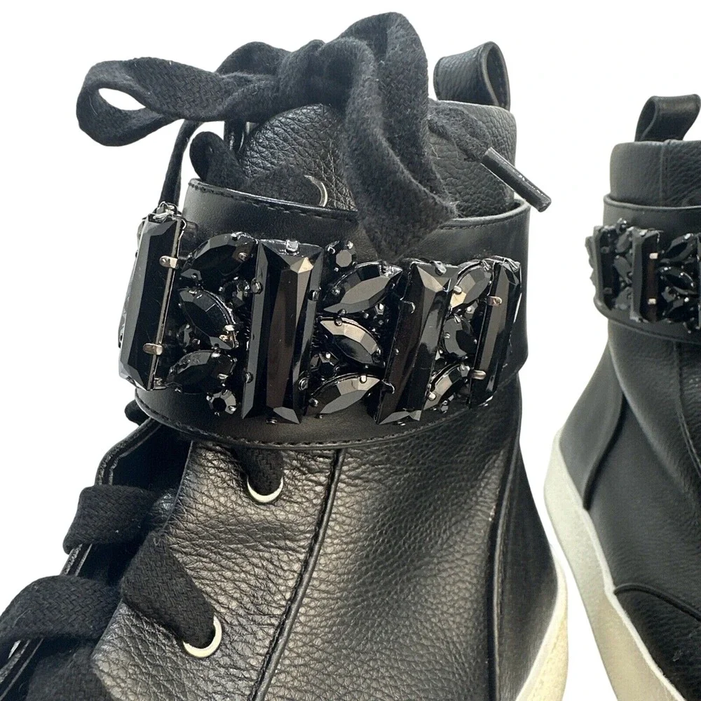 Karl Lagerfeld Paris Jeren Embellished Leather High-Top Sneakers Size 9‎ - Picture 8 of 13